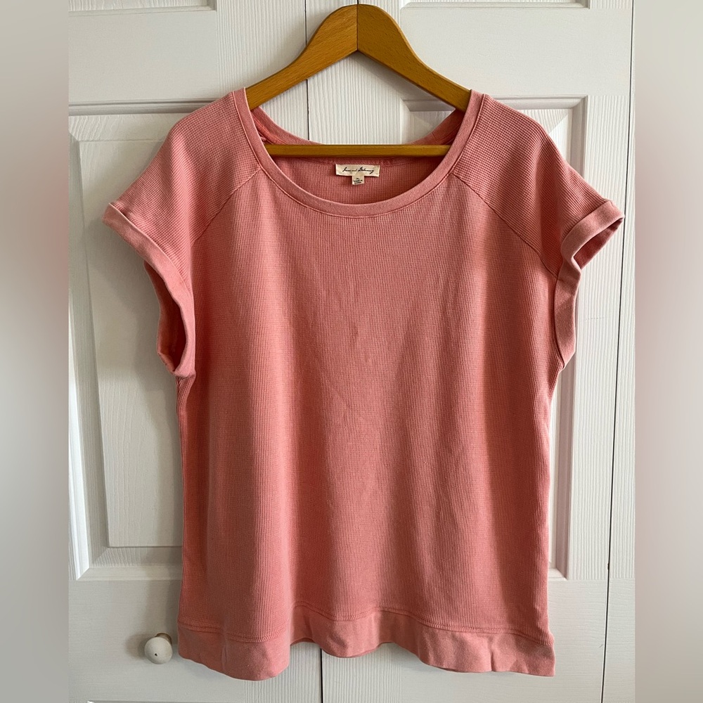 Jane and Delancey Pink Waffle Knit Relaxed T-Shirt (sz X-Large)